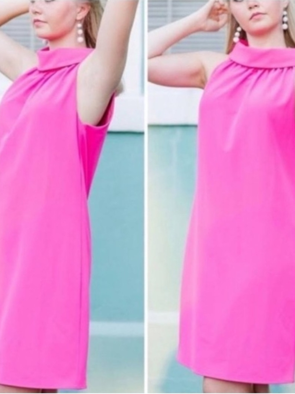 Sail to Sable Women’s Pink hydra cowl Neck Shift Dress Lined Button XL